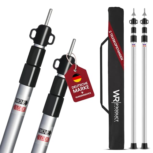 WRPS 2x Premium Teleskop-Zeltstangen aus Alu + Tasche | Stufenlos 95-230 cm verstellbar | Für Tarps, Planen & Sonnensegel | Ultraleicht (450g/Stange) &...