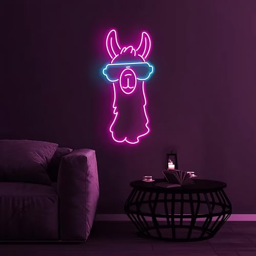 Image of Llama with Sunglasses Neon Sign, Llama with Sunglasses LED Light, Cute AnimalLED Art, Pet Shop Decor, Home & Kids Room Decor, Llama Lover, Animal Lovers - Home & Restaurant Bedroom Art-16.5"x7.8"