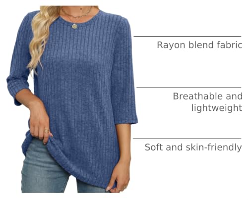 Image of JomeDesign Sweaters for Women 3 /4 Sleeve Tops Round Neck Loose Casual Blouses