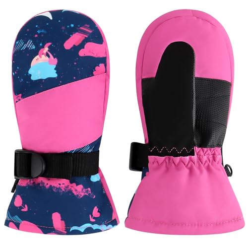 Image of Duoyeree Toddler Winter Gloves, Waterproof Fleece Lined Ski Mittens 1-6Y | Waterproof outer fabric with thick soft lining, keeps toddlers' hands dry and warm during snow play