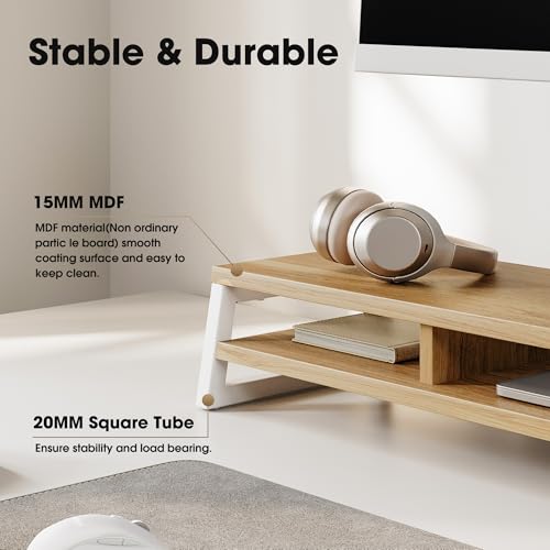Image of Fenge Dual Monitor Stand for Desk, 42.5in Large Monitor Riser for 2 Monitors, 2 Tier Computer Office Desk Top Shelf, Desktop Storage Stand for Laptop, PC, Computer, Printer