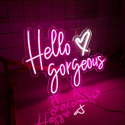 Hello Gorgeous Neon Sign Light Wall Art Gifts,Neon Sign Wall Art,Neon Sign Wall Decorations Bedroom Bar Pub Club Rave Apartment Home Decor Party Christmas Decor Size:60x37cm…