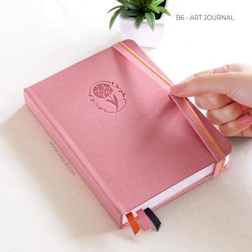 Image of NEORAH - B6 - ART JOURNAL | 200Gsm Dotgrid Notebook |144 Pages(17.5 x 12.5 cm) | Lay Flat |HardCover Bullet - Journal |3 Bookmarks |Elastic Closure| Inner BackPocket | Ideal-Bujo,Drawing (PINK)