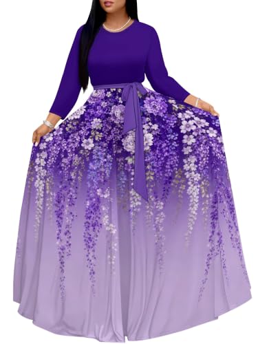 Image of Plus Size Maxi Dress for Women V Neck 3 /4 Sleeve Wrap Dress
