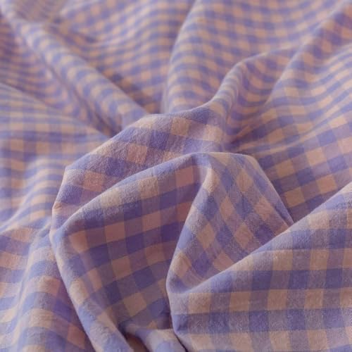 Image of mixinni Purple Gingham Grid Duvet Cover Full, 100% Washed Cotton Modern Geometric Bedding Set with 2 Pillowcases, Farmhouse Style Yellow Plaid Comforter Cover Set for Men & Women, Soft & Lightweight