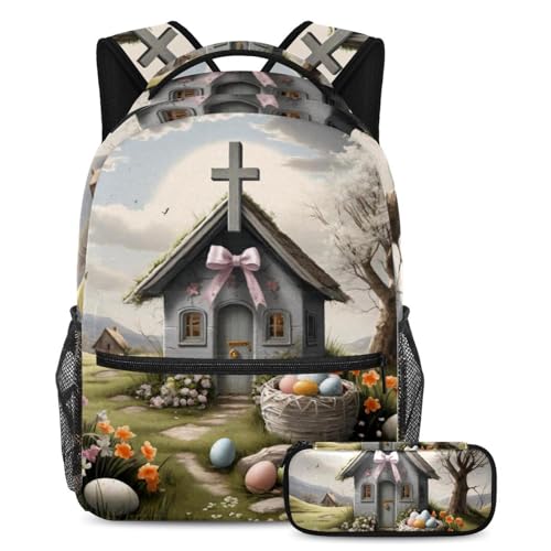 Sac à dos de grande capacité style cartables mixtes ado avec trousse scolaire grise