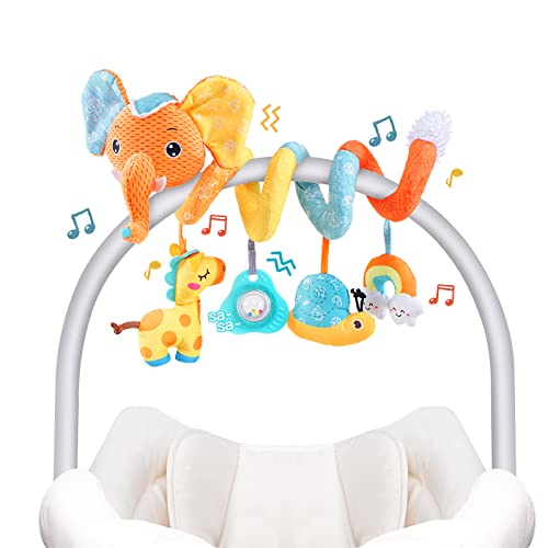 Image of Koty Car Seat Toys, Spiral Car Seat Toy for Infant, Baby Stroller Toys Hanging Crib Activity Toy for CarSeat Crib Bed Stroller, Elephant Hanging Rattle Gifts for Babies 0-6 Months (Orange Elephant)