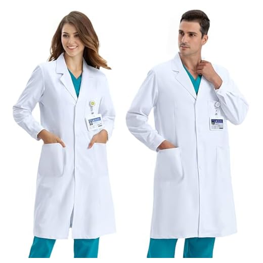 COCREAZY Laborkittel Baumwolle Arztkittel Damen Herren, Chemie Kittel Weiß Labormantel Arztmantel Langarm Medizin Arzt Kostüm Labor Kittel mit Knöpfen 3 Tasch Arbeitskittel für Schüler Cosplay, S
