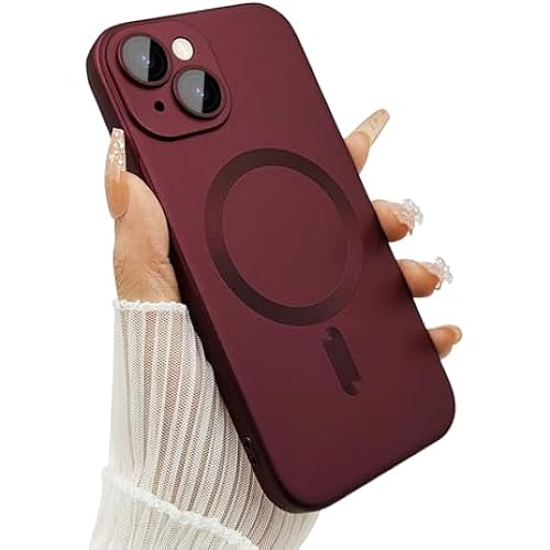 ankofave Magnetic case for iPhone 13 Phone Case for Women/Men, Matte Luxury Soft Metallic Luster Design with Camera Lens Protector, Compatible with Magsafe Case for iPhone 13 6.1"-Wine Red