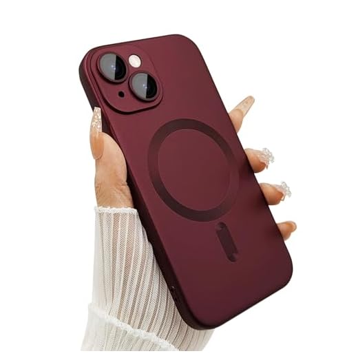ankofave Magnetic case for iPhone 13 Phone Case for Women/Men, Matte Luxury Soft Metallic Luster Design with Camera Lens Protector, Compatible with Magsafe Case for iPhone 13 6.1"-Wine Red