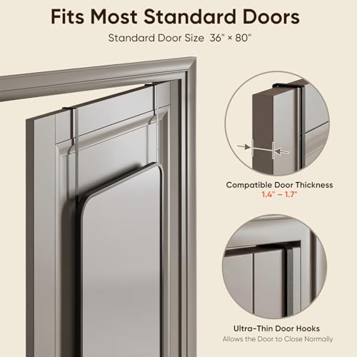 Image of Antok 48 inchx14 inch Over the Door Mirror, Full Length Mirror Door Hanging with Aluminum Metal Frame, Rectangle Wall Mounted Body Mirrors for Bedroom, No-Drill Space Saving Dressing Mirrors, Black
