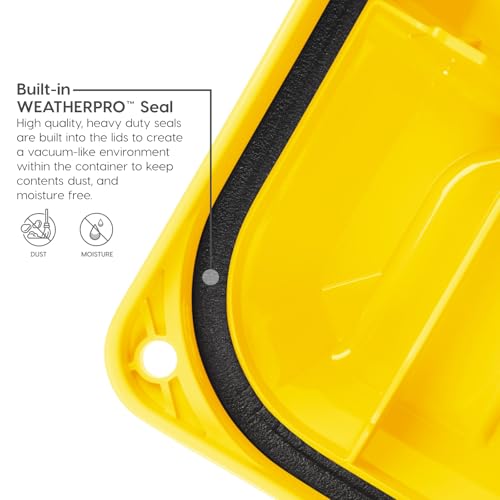 Image of IRIS USA WeatherPro 21 Gallon Lockable Storage Bins with Lids, 4 Pack - Made in USA, Heavy Duty, Stackable Containers, Garage Organizing Tubs, Rugged Sturdy Equipment Utility Box - Black /Yellow