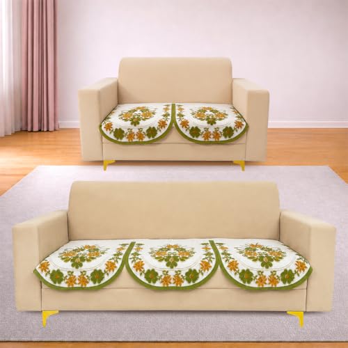 Image of Homerz Premium 'Surya Series' Sofa Cover | Stylish Sofa Protector | Net Fabric | Anti-Stain & Washable Slip Cover Exact Size Antislip (Daisy Green, 5 (3+2) Seater, Only Seat Cover)