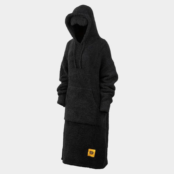 Big Blanket Co Premier Plush Hoodie Black | Ultra-Soft Wearable Blanket | Plush Sherpa-Lined Hoodie Blanket | One Size Fits All