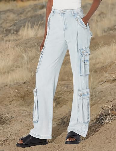 [BLANKNYC] Womens Luxury Clothing Oversized Cargo Pocket Rib Cage Tencel Denim Cargo Pant, Comfortable & Stylish3