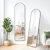 全身鏡 姿見鏡 スタンドミラー 壁掛け鏡 アーチ型 薄型アルミ合金フレーム 36*146cm 折りたたみ 自立 軽量 省スペース 安全設計 飛散防止 おしゃれ モダン 鏡 ブラック