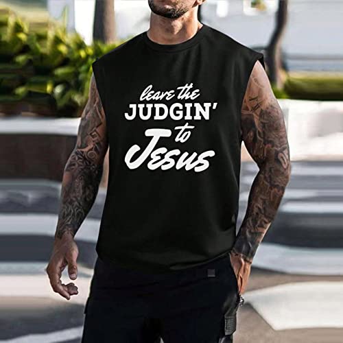 Bajac Letter Printed Tank Tops For Men Muscle Gym Workout Athletic Shirt Gym Bodybuilding Sleeveless Cut Off T-Shirts Vest(Black,Large) #TOP1