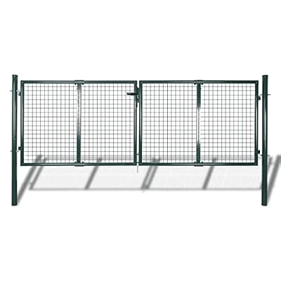 YEZIYIYFOB 10x5 FT Garden Mesh Gate Outdoor Fence Gate Metal Fencing with Posts Spike Galvanized Steel Patio Outdoor Entrance Barrier Safety Privacy Border Backyard Wall 120.5" x 59.1" Double Door
