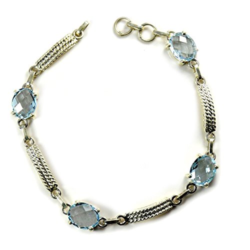 Bracelet topaze bleue naturelle argent 925 véritable bijoux MSB-91