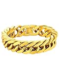 ChainsHouse 18K Gold Plated Cuban Link Bracelet Stainless Steel Cuban Chain Bracelet for Men 17mm 19cm