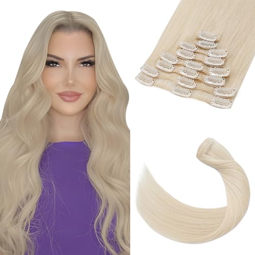 TESS Blonde Clip in Hair Extensions Real Human Hair, 10 Inch 50g Hair Extensions Clip in, 8 PCS Clip in Hair Extensions - (Ultra Platinum Blonde)