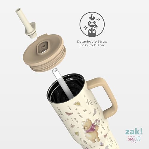 Zak Designs Disney Winnie the Pooh Sutton Travel Tumbler for On the Go, 30oz Stainless Steel with Vacuum Insulation, Silicone Straw, and Carry Handle for Cold Drinks (Pooh and Friends) #5