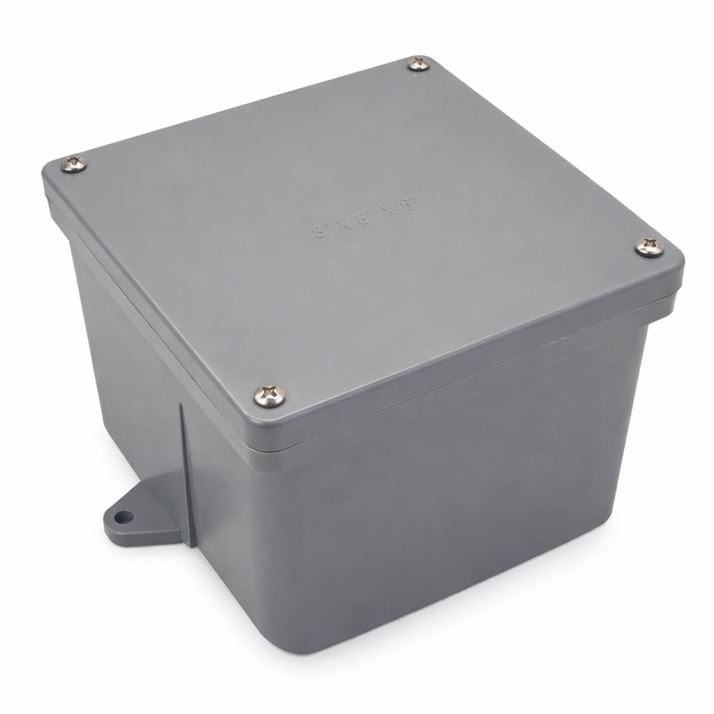 Non-Metallic Underground Terminal Junction Box – Gray, Watertight Seal – PJB Plastic/Fiberglass Blend 1 Pack, 8" x 8" x 6"