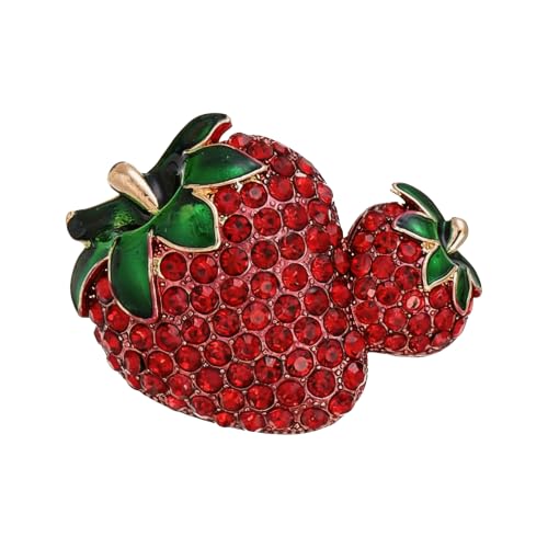 QYSSGM Red Rhinestone Strawberry Lapel Brooch Pin for Women Crystal Fruit Brooch with Green Enamel Leaf, Cute Brooch Pin for Dress Suit Hat Backpack Bag (Red)
