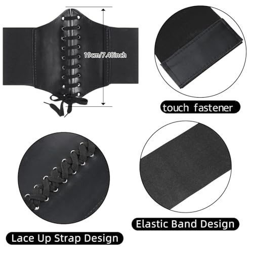 Geyoga 2 Pieces Women Corset Belt Lace up Wide Elastic Waistband Retro Tied Waspie Waist Belt for Carnival Costume Cosplay3