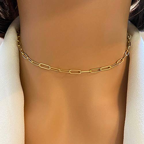 Thick Gold Link Choker Necklace - 14K Gold Link Chain Necklace Gold Filled Chain Thick Rectangle Chain Choker Necklaces For Women #TOP5