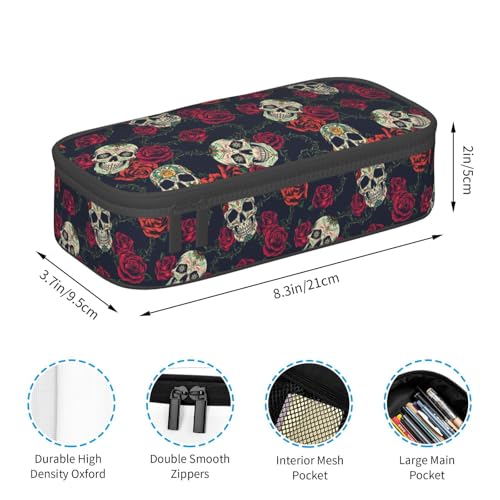 Image of Rose Skull Elegant Pencil Case Organizer Big Capacity Pencil Pouch Stationery With Zipper School Supplies Pencil Bag For Girls Boys Office