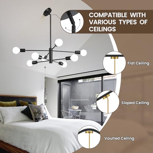 image for KAISITE Modern Chandelier Sputnik Ceiling Light Fixture Black Chandeli