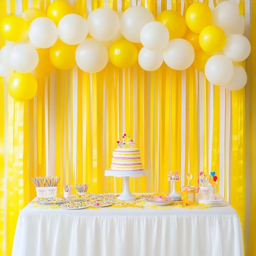 Image of 8 Yellow Streamers with White, 656ft Pack of Crepe Paper Party Decorations | Each roll is 82 ft long and 1.8 Inch wide ideal for Birthday Party Decor, Graduation Parties and Summer Parties