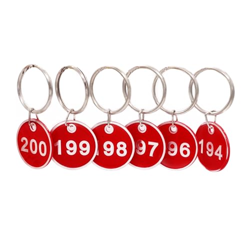 Étiquettes numérotées 1 à 100 rouge aluminium avec anneau porte-clés pour hôtel et casier