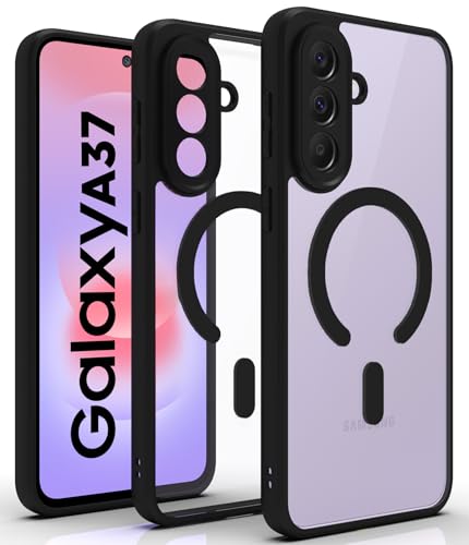 Image of RIGGEAR Shockproof Sleek Hybrid Armor Magnetic Back Cover Case Compatible with MagSafe Accessories for Samsung Galaxy A37 5G (Clear PC + Black TPU Bumper)