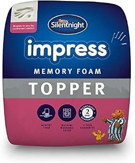 Silentnight Impress Memory Foam Mattress Topper - 7cm Extra Thick Luxury Orthopedic Double Mattress Topper for Back and Neck Pain - Removable Washable Cover ,White