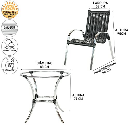 Kit para Piscina com 2 Espreguiçadeiras esteira Catar + Mesa Centro + 4 Cadeiras Colômbia e Mesa Alt