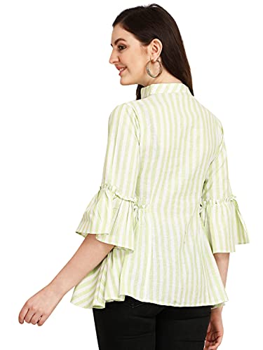 Image of GRECIILOOKS Tops for Women`s | Womens Striped Printed Casual Top for Women | Formal Stylish Bell Sleeve Womens top | Comfortable Rich Vacations and Summer Outfits