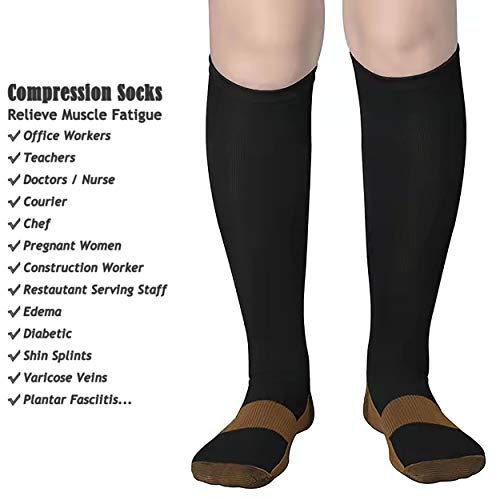 3/10 Pairs HiRui Copper Compression Socks for Men Women Kids, Graduated Compression 20-30mmHg, Best for Circulation Running Cycling Hiking Travel Nurse, Medical/Athletic Fit (3 Pairs(3 Colors), XXL)
