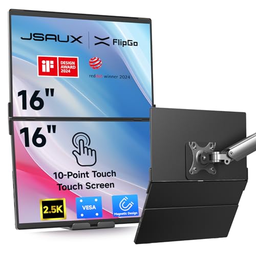 Image of JSAUX FlipGo Touchscreen 16 inch 2.5K Dual Screen Portable Monitor & VESA Adapter