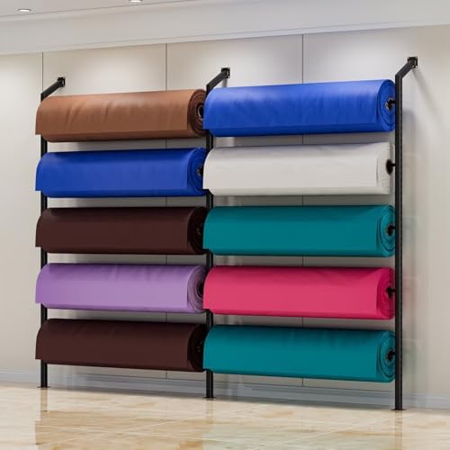 Adjustable Wall-Mounted Retail Display Rack for Fabrics & Textiles - Versatile Storage Solution with Customizable Shelves for Home & Business Use