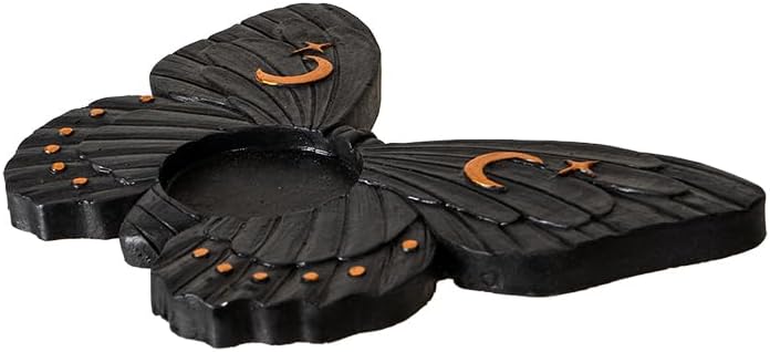 Pacific Giftware Black Moth Tealight Candleholder by Something Different UK Decorative Candle Holder for Home Decor Gothic and Alternative Decor Moon and Stars Design Perfect for Indoor Decor