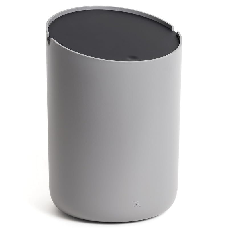 Kazai.® Mini Waste Bin 'Tove' - Small and Unique Design Bin from Berlin, Bin: Dark grey, Lid: Black, 14.2 cm x 14.2 cm x 21.1 cm