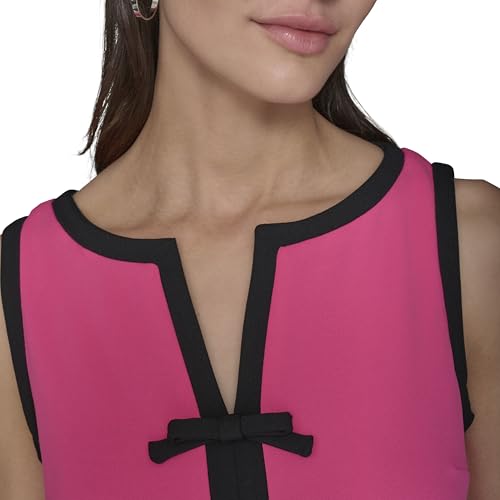 Image of Karl Lagerfeld Women's Sleeveless Split Neck Contrast Trim A-line Mini Dress with Bow Detail