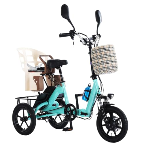 Triciclo Eléctrico para Adultos,Bicicletas Electricas,Plegable De 3 Ruedas con Batería De 10,4 Ah,Cuadro De Acero Al Carbono,Capacidad De Carga Segura De 150 Kg Blue