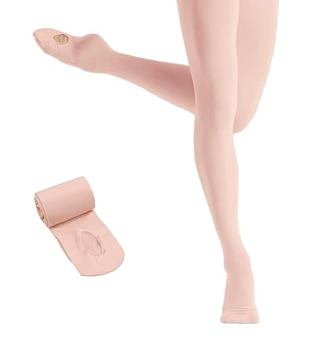 Miners2000 Ballet Tights for Girls,Dance Convertible Ballet Tights,Ultra Soft Ballet Ballet Footed Tights With Holes (AU, Alpha, Small, Ballet Pink (More Peach) - 1 Pair)