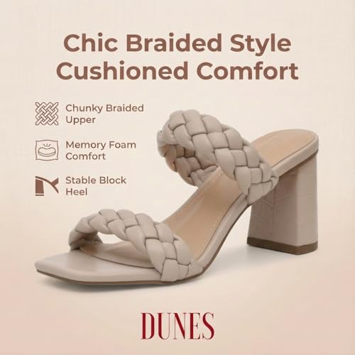 Image of Dunes Iris Chunky Braided Heel Sandals for Women, Block Heel Square Toe Summer Sandals with Memory Foam