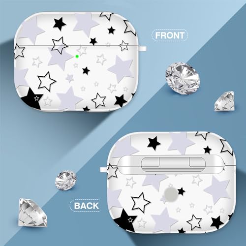 Image of Compatible with Airpods 3rd Generation Case with Lanyard,Airpods Case Portable & Shockproof for Women Men,Black and White Five-Pointed Star