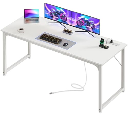PRAISUN 63 X 24 Inch Office Computer Desk with Power Outlets and USB-C Port, Larger and Longer Gaming Desk, for Home Office, Study, Writing Work from Home Table, Metal Frame, Rustic Brown