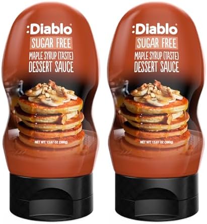 Diablo Sugar Free Dessert Sauce - Gluten-Free Syrup, Drizzle Sweetener, Keto Friendly Flavoring Topping, Perfect for Gifting, No Added Sugar - Maple Syrup, 390g, 13.67oz - 2 Pack